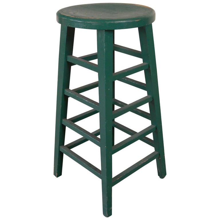 Vintage Green Wooden Stool For Sale at 1stdibs