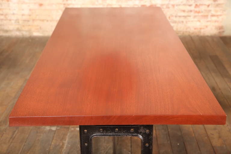 Modern Mahogany Table with Cast Iron Legs