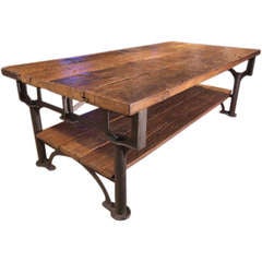 Vintage Industrial Cast Iron & Wood Display Work Bench Conference Dining Table