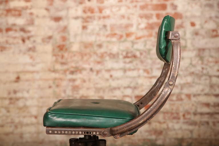 20th Century Vintage Industrial, Adjustable Back Green Bar Stool
