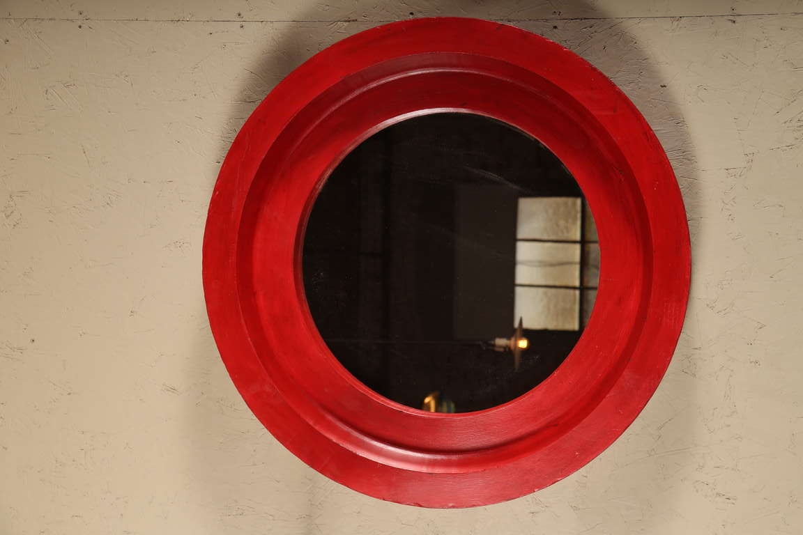 Vintage Industrial, Foundry Mirror in Red 1