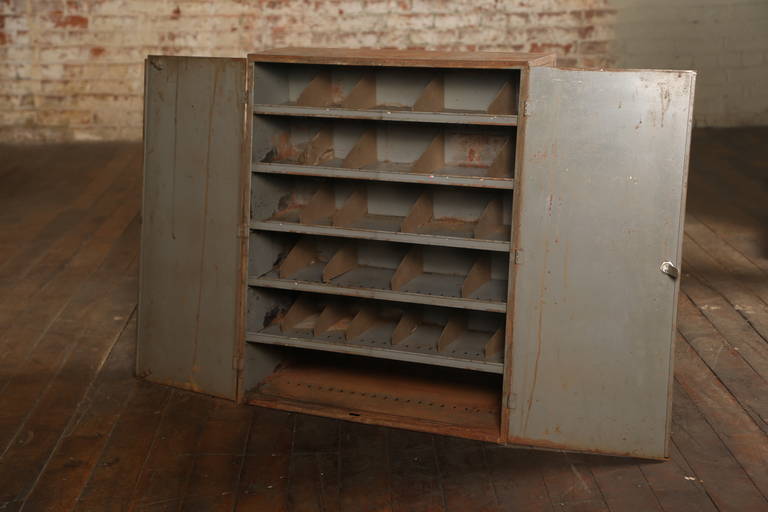 American Vintage Industrial Metal Rusty Rusted Steel Automotive Storage Parts Cabinet