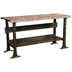 Rustic Artist's Table or Desk Vintage Industrial Metal Worn Painted Workbench