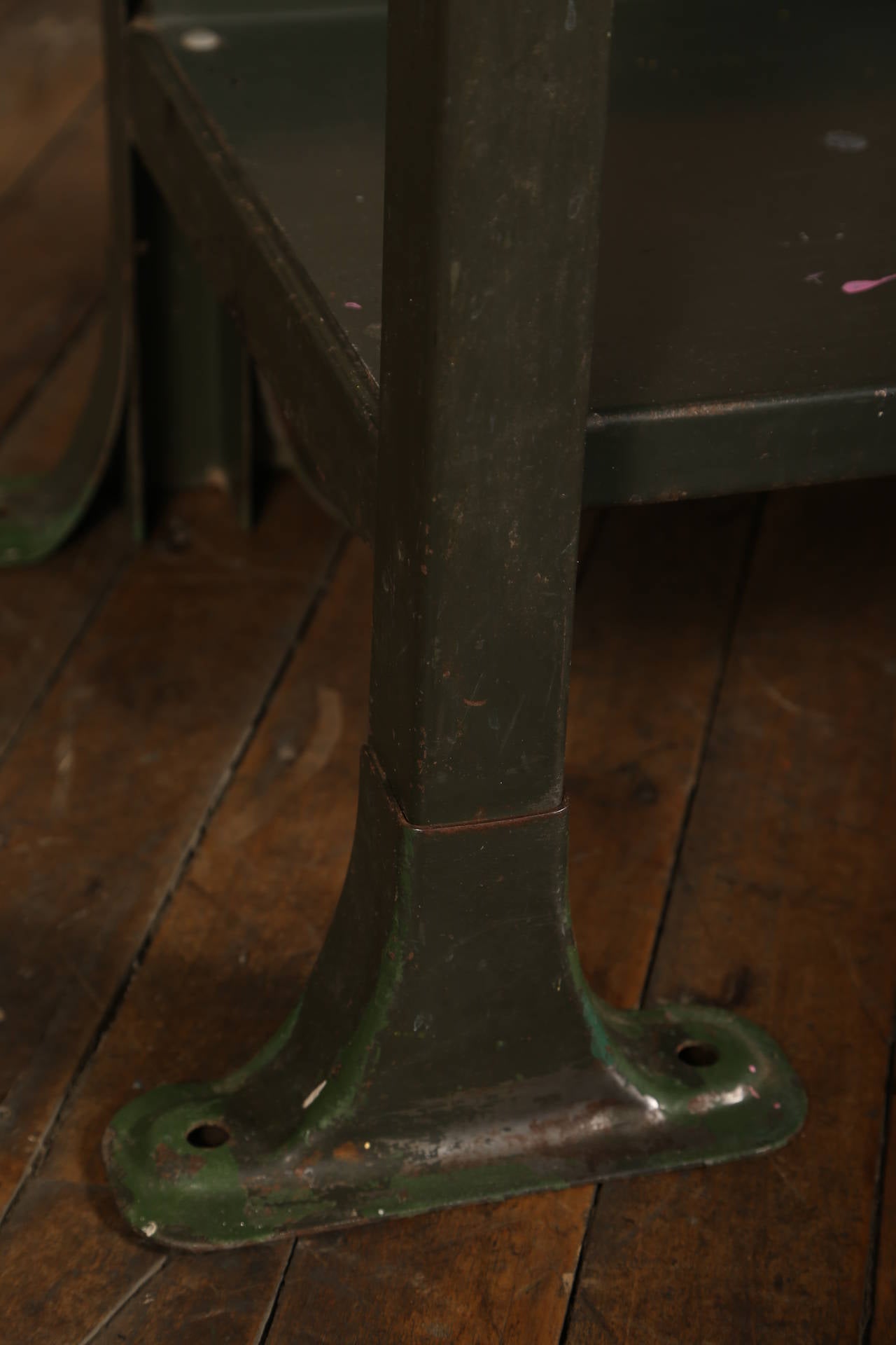 Rustic Artist's Table or Desk Vintage Industrial Metal Worn Painted Workbench 2
