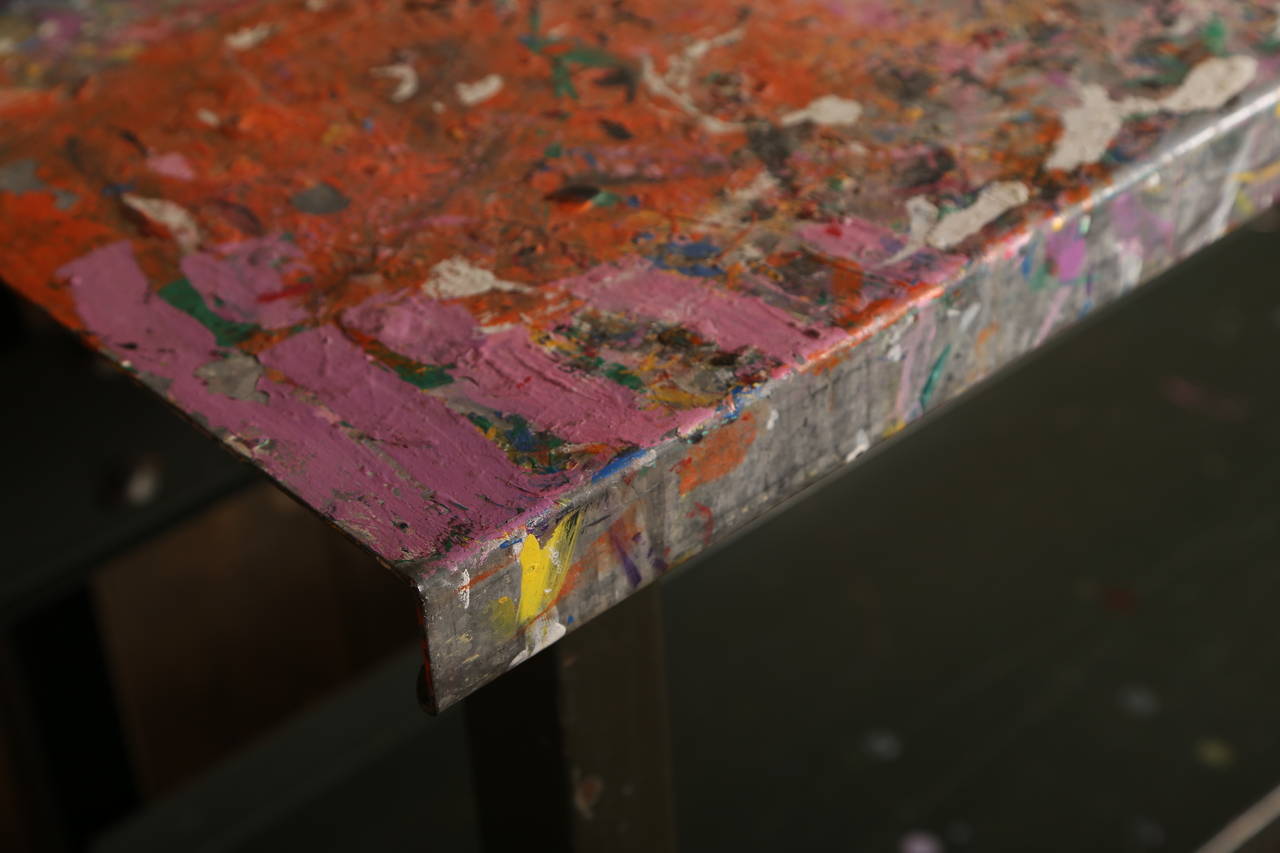 20th Century Rustic Artist's Table or Desk Vintage Industrial Metal Worn Painted Workbench