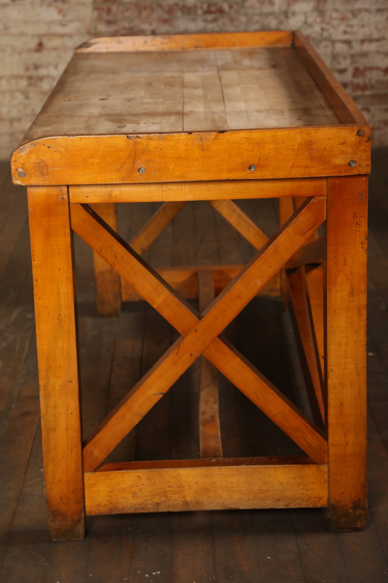 Wood Vintage Industrial Clockmaker's Workbench