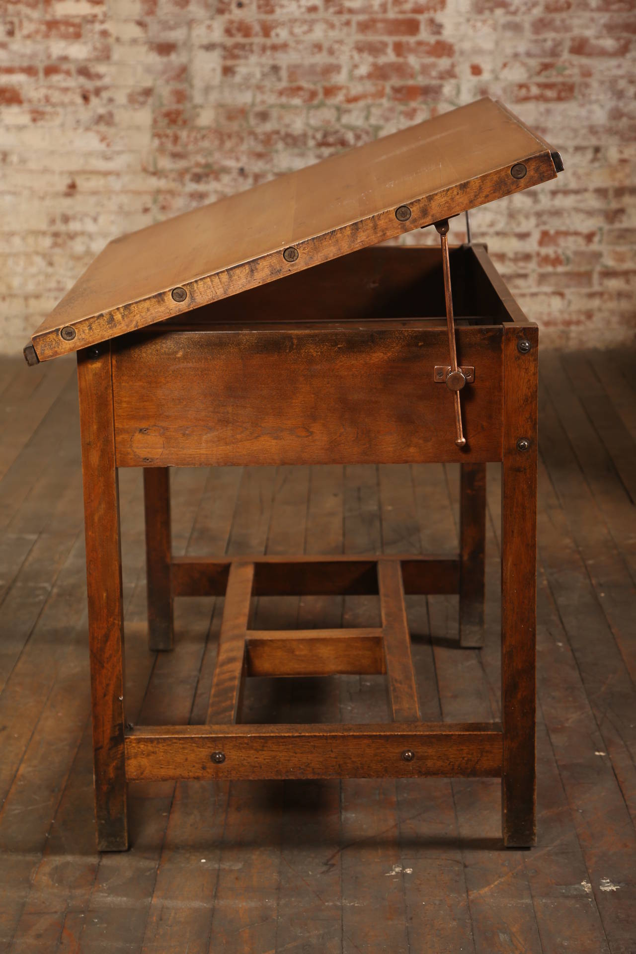 Vintage Industrial Drafting Table or Desk with Drawer 1