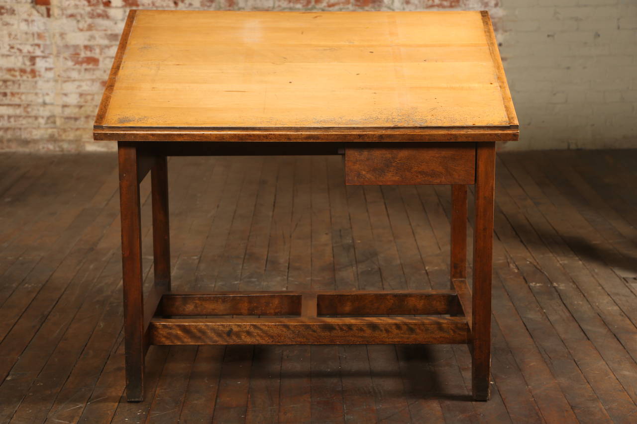 American Vintage Industrial Drafting Table or Desk with Drawer