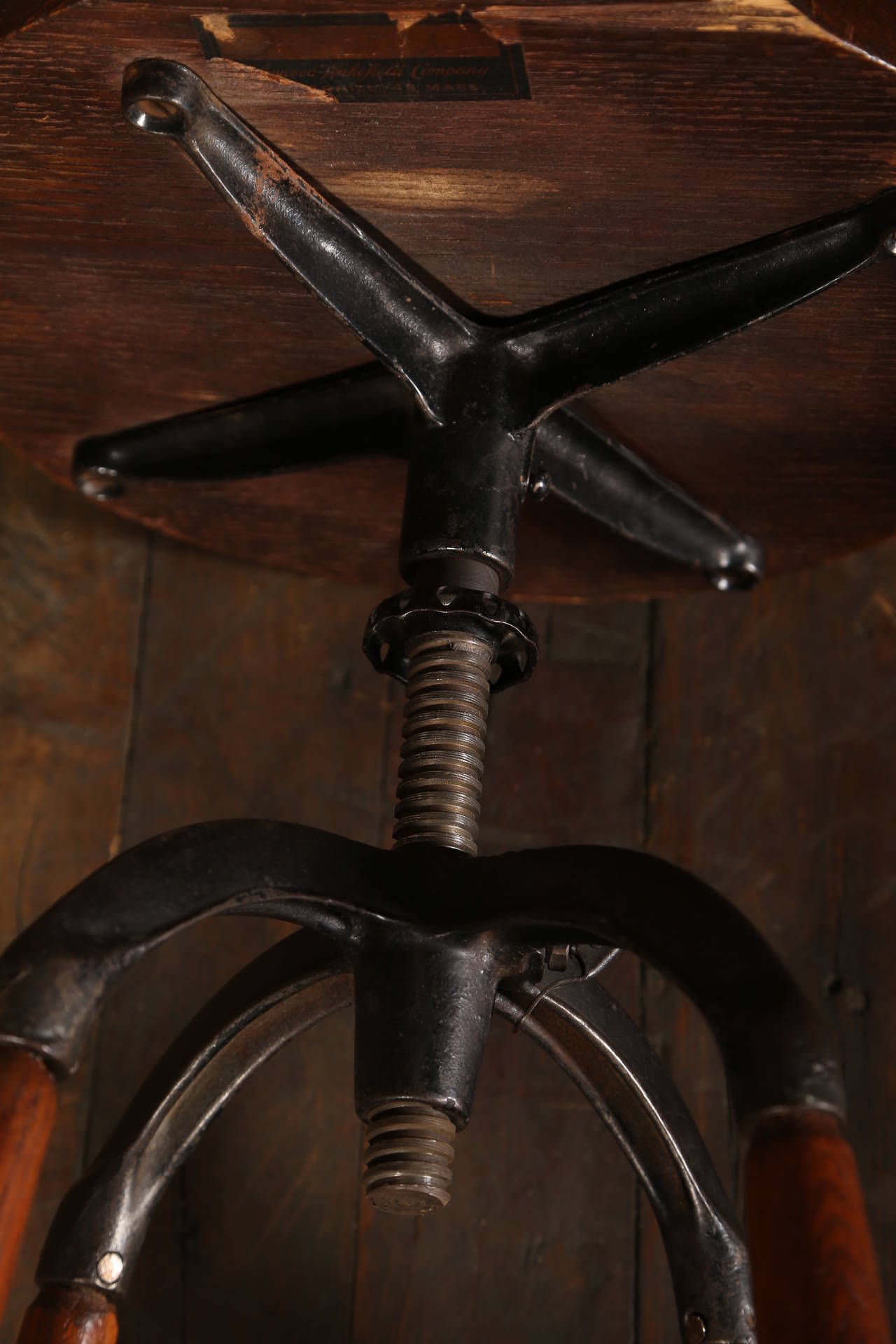 20th Century Vintage Industrial Adjustable Oak Stool