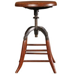 Vintage Industrial Adjustable Oak Stool
