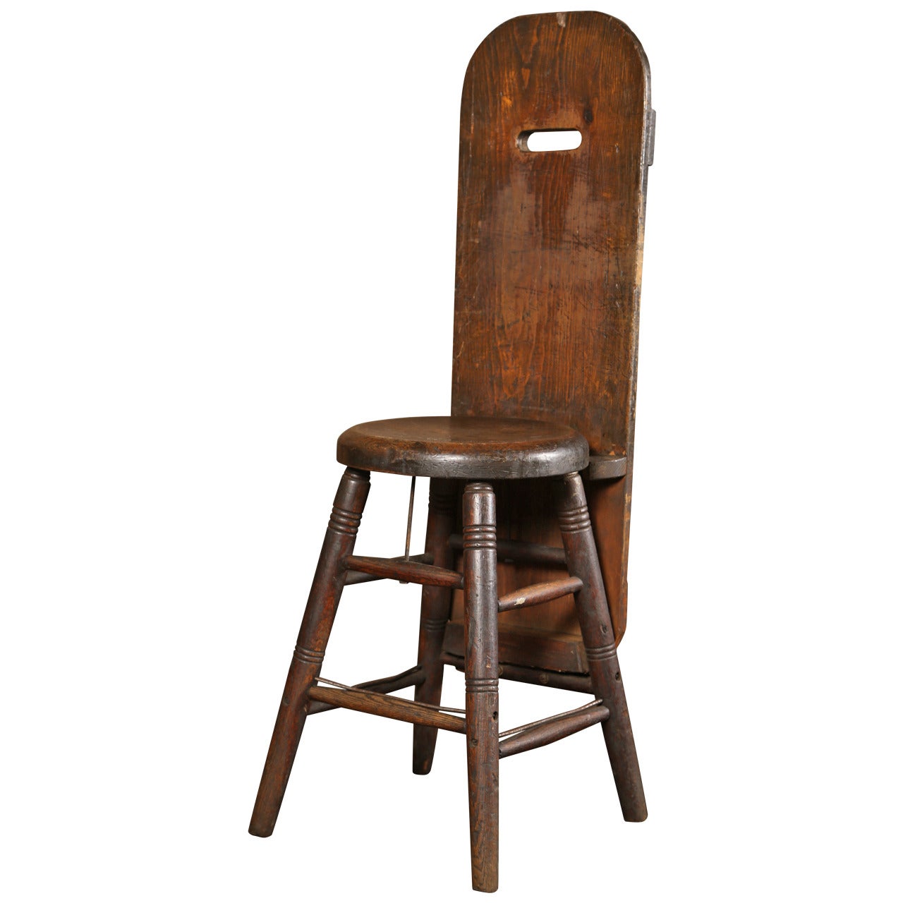 Vintage Industrial Factory Wooden Wood Unique Oak Shop Stool, Chair Pine Back