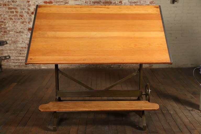 Vintage Industrial, Drafting Table in Original Green Paint.