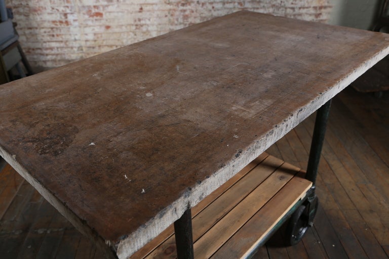 American Vintage Industrial Wood Marble Stone Top Island - Rolling Bar Cart - Table
