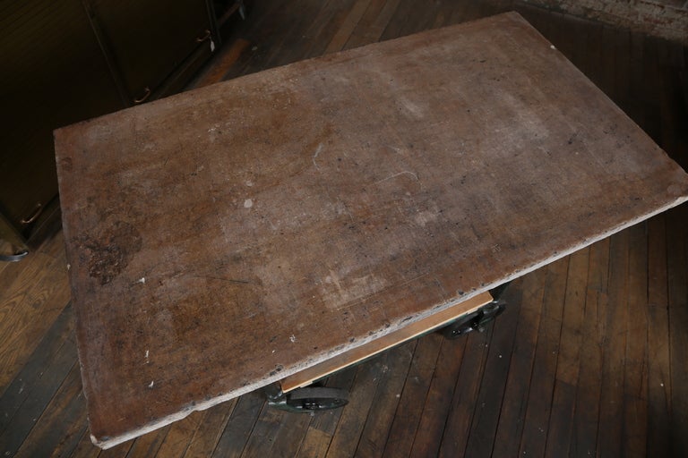 Vintage Industrial Wood Marble Stone Top Island - Rolling Bar Cart - Table In Distressed Condition In Oakville, CT