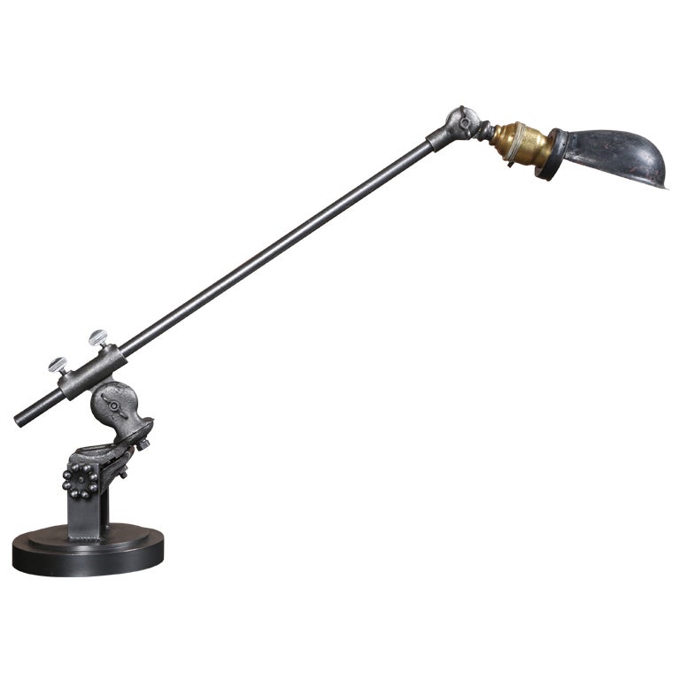 Antique Vintage Industrial Adjustable Metal and Brass Desk Table Task