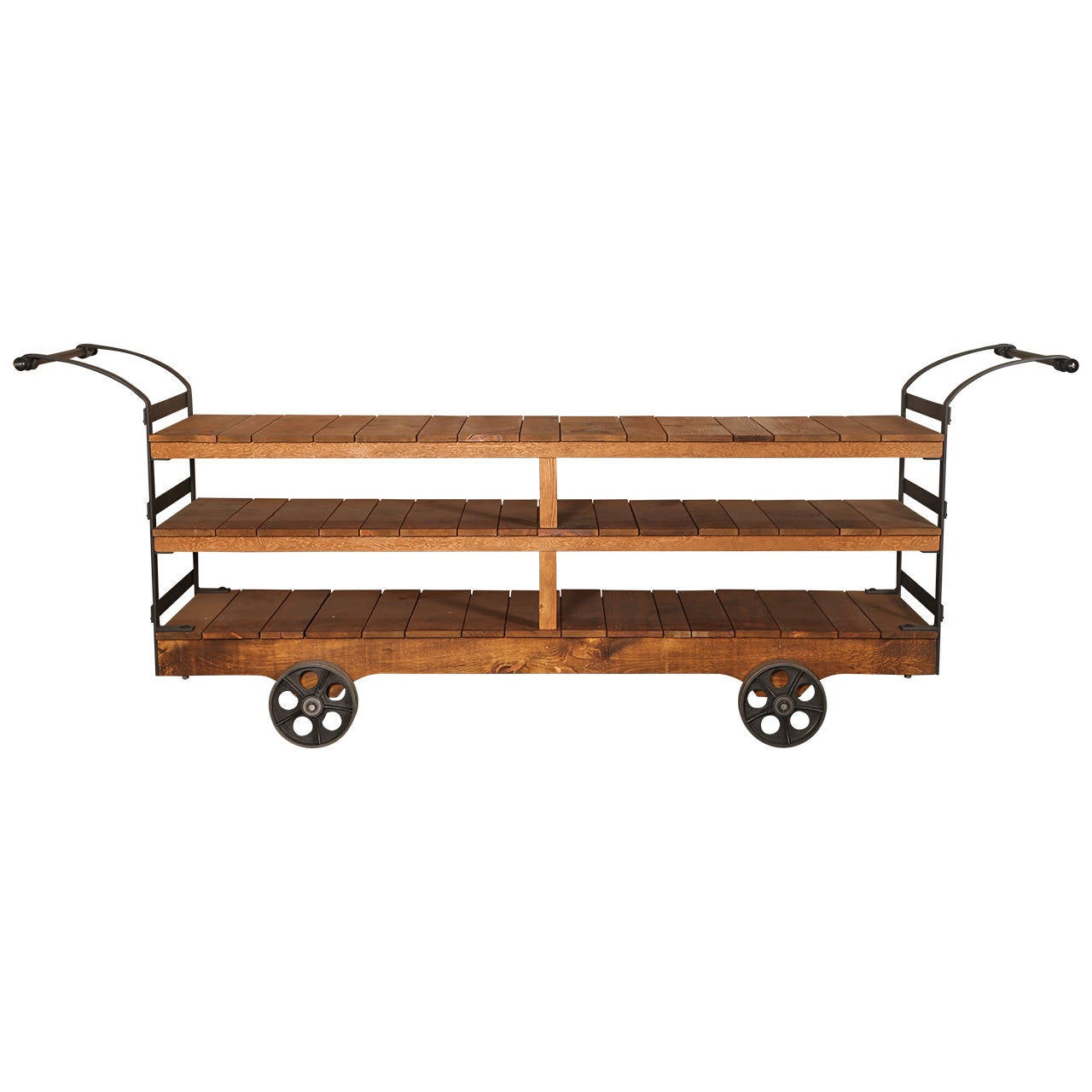 Cart Vintage Industrial Retail Display Iron and Wood Rolling Display
