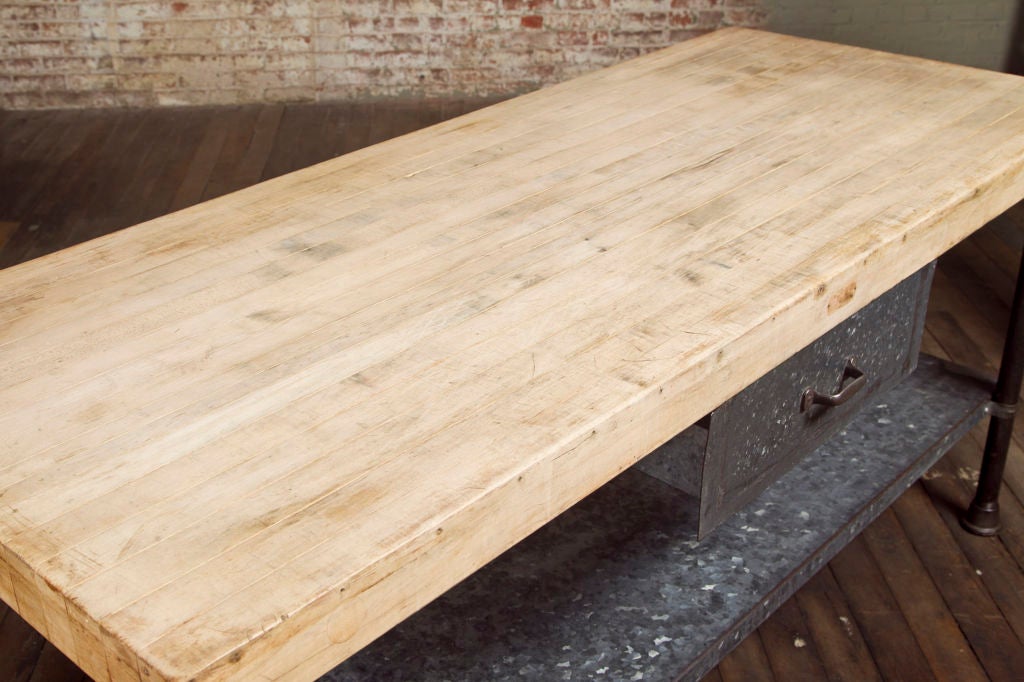 20th Century Maple Butcher Block Table with Utility Draw