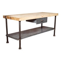 Vintage Maple Butcher Block Table with Utility Draw
