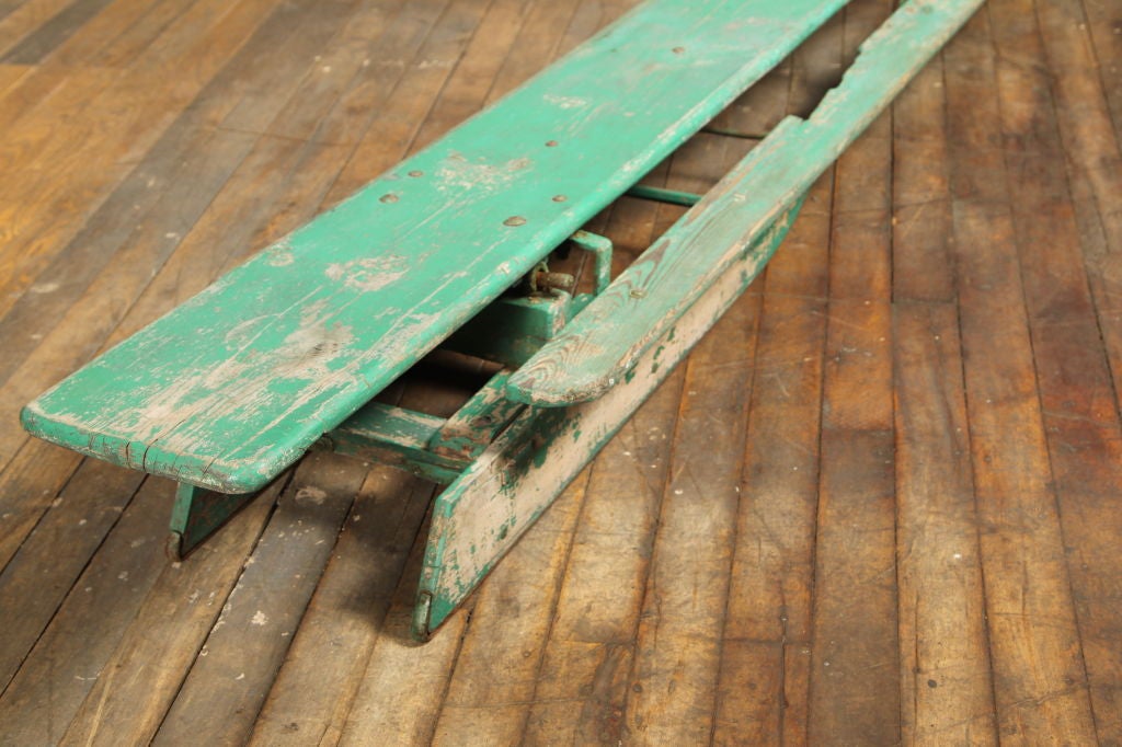 Metal Vintage American Made Antique Wooden Snow Sled Toboggan For Sale