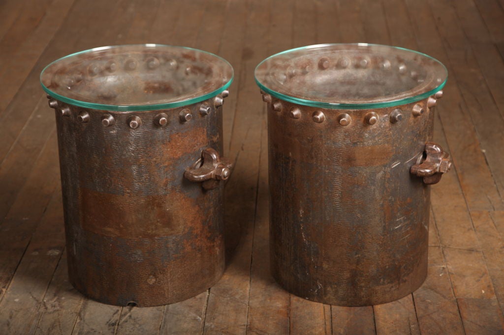 Vintage Industrial Riveted Cylinder Side/End Tables