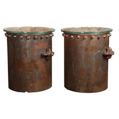 Vintage Industrial Riveted Cylinder Side/End Tables