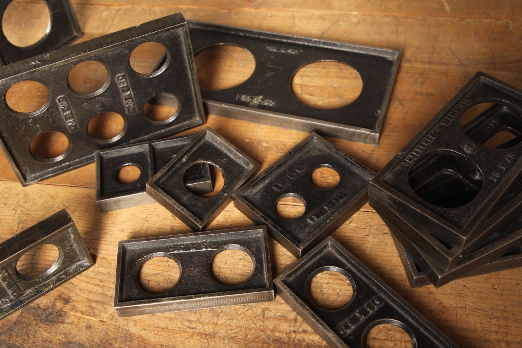 Vintage Industrial cast iron printing blocks. Quantities available in various sizes ranging from 3 1/4