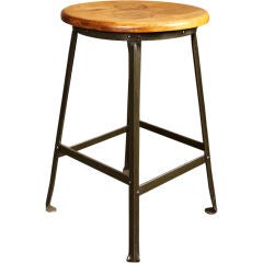 Vintage Industrial Wood and Metal, Steel Backless Factory Shop Stool 10