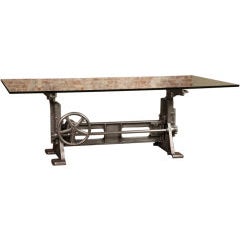 Vintage Industrial Adjustable Machine Age Crank Up Factory Table, Desk Base 10