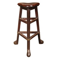 Vintage Wooden Stool with Cast Iron Feet