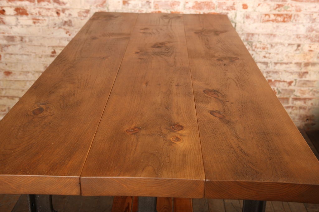 Vintage Industrial Plank Top Table In Excellent Condition In Oakville, CT