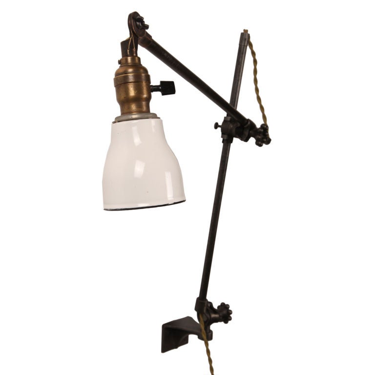 Vintage Industrial O.C. White Adjustable Metal and Enamel Wall Task Light Lamp