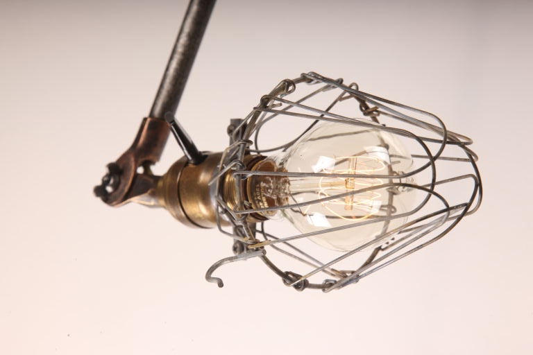 Vintage Industrial O.C. White Adjustable Wall Cage Task Light, Lamp In Good Condition In Oakville, CT