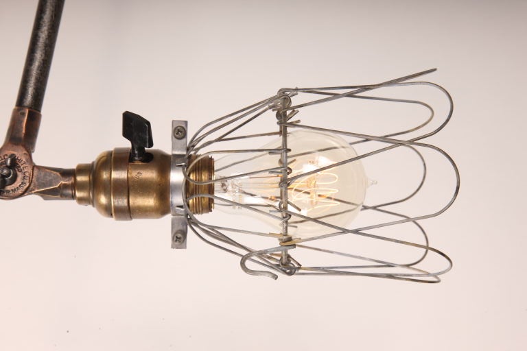 20th Century Vintage Industrial O.C. White Adjustable Wall Cage Task Light, Lamp