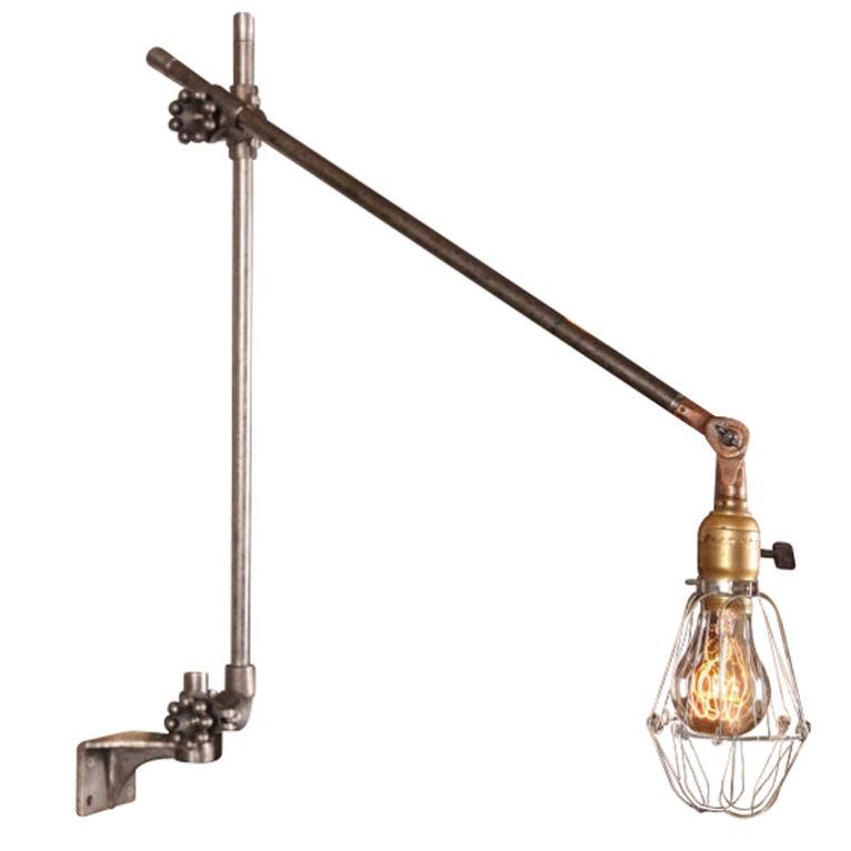 Vintage Industrial O.C. White Adjustable Wall Cage Task Light, Lamp