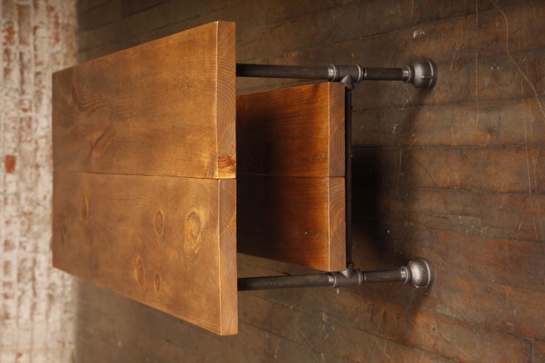 Metal Coffee Table Vintage Industrial Custom Two Tier Wood & Cast Iron, Steel w Shelf