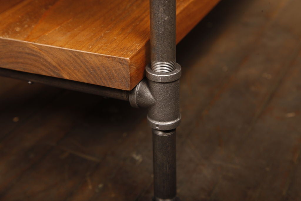 Coffee Table Vintage Industrial Custom Two Tier Wood & Cast Iron, Steel w Shelf 2