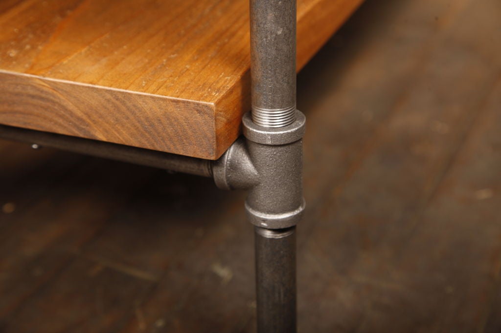 Coffee Table Vintage Industrial Custom Two Tier Wood & Cast Iron, Steel w Shelf 3