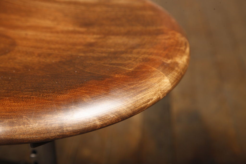 Industrial Backless Vintage Toledo Stool with Adjustable Height & Scooped Maple Seat