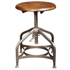 Mid-Century Modern Vintage Industrial Adjustable Toledo Wood and Metal Stool 4