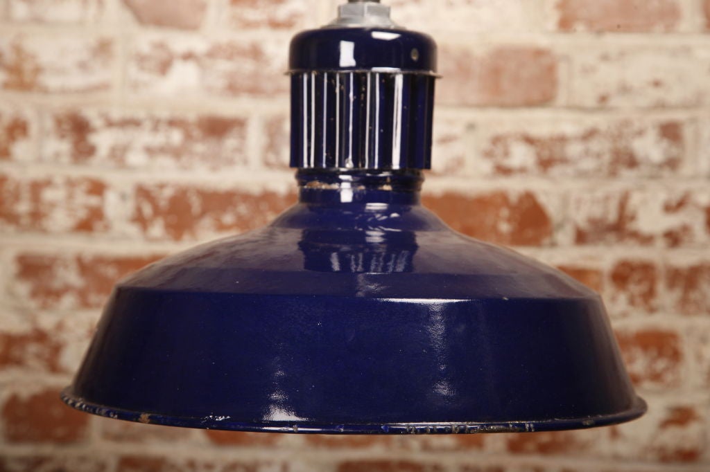 20th Century Pendant Light Vintage Industrial Modern Blue Porcelain Hanging Ceiling Lamp