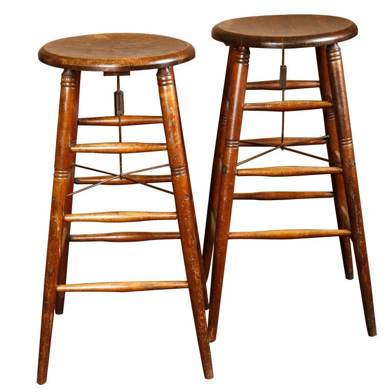 Pair of Original Vintage Industrial, American Made Stools at 1stDibs