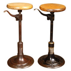 Pair of Original Antique Industrial, American Optometrist Stools