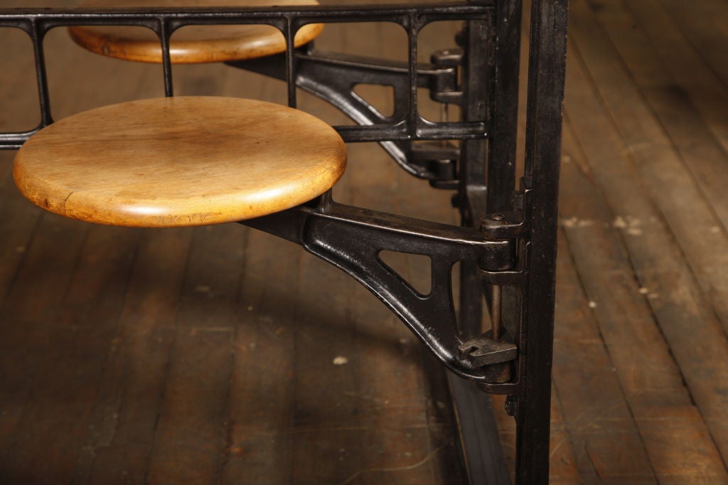 20th Century Industrial Vintage Swing Out Seat Wood, Cast Iron, Steel Breakfast Kitchen Table