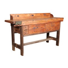 Original Vintage, American Made, Oak Work Bench with Vice