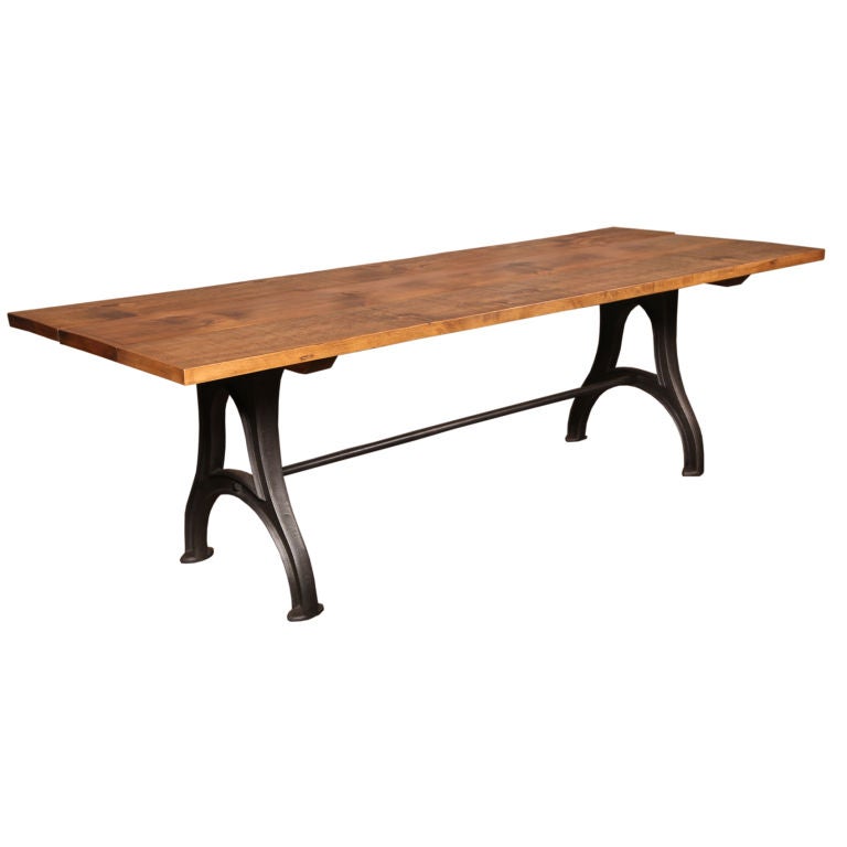 Plank Top Dining Table - Vintage Industrial Cast Iron and Wood
