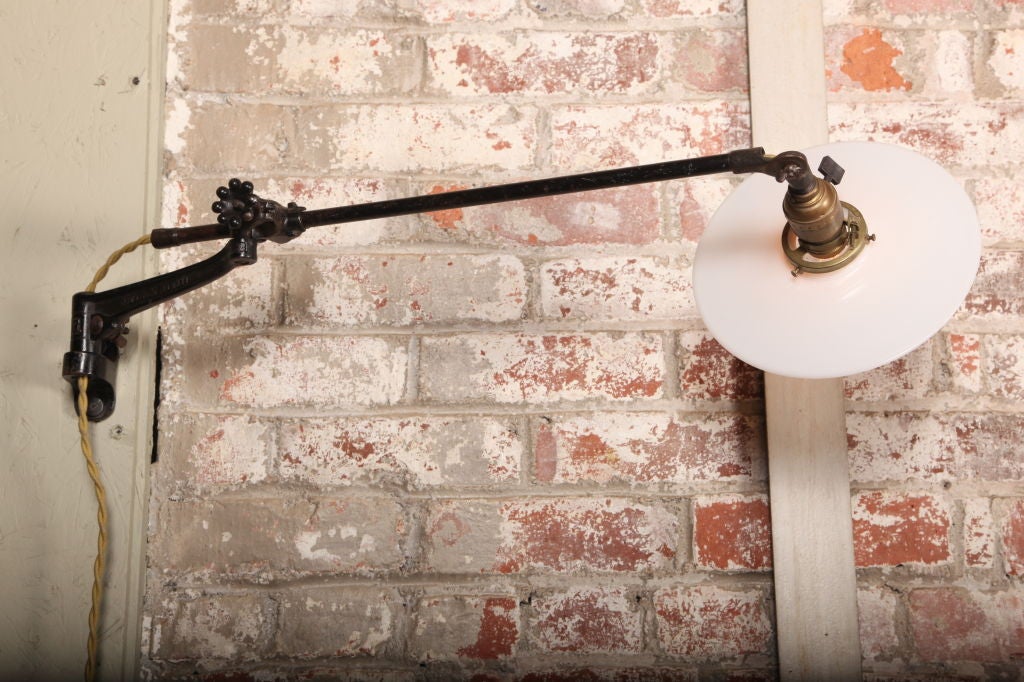 Pair of Milk Glass Vintage Industrial O.C. White Wall Task Lamps, Lights In Good Condition In Oakville, CT
