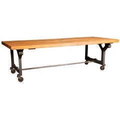 Vintage Industrial Rustic Wood Steel Cast Iron Rolling Display Coffee Table 3