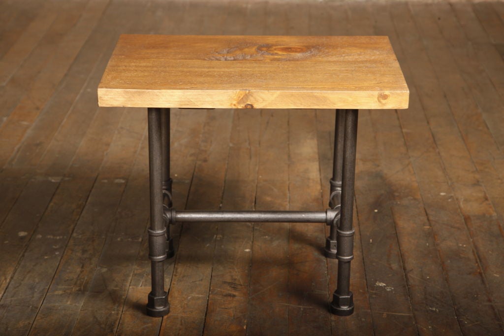 Cast Iron & Steel pipe leg industrial side / end table. 