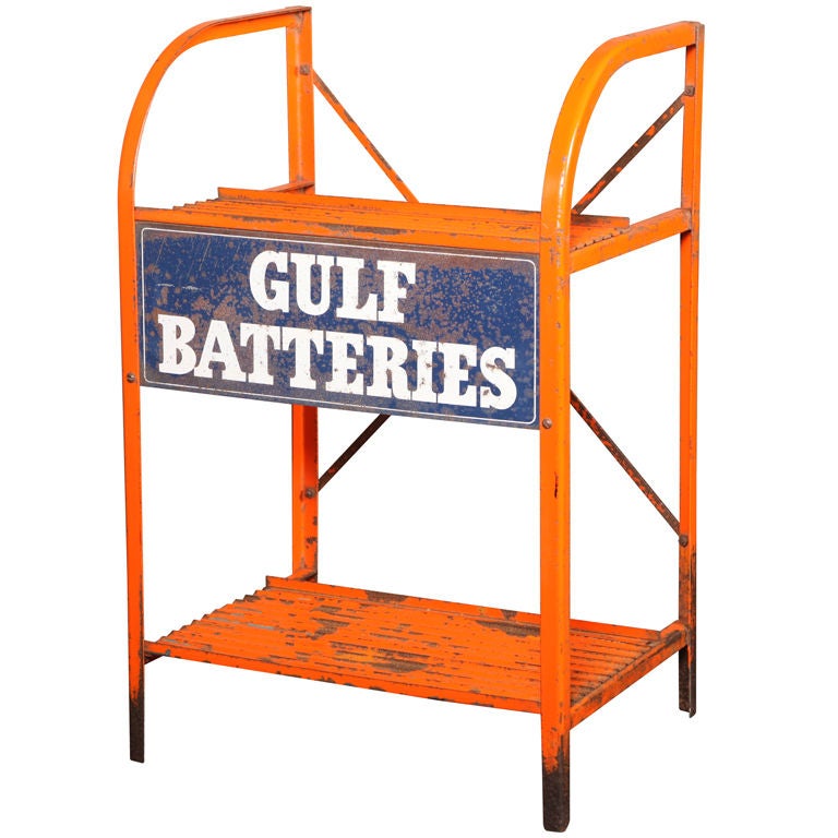 Original, Vintage Industrial, American , "Gulf Batteries" Rack