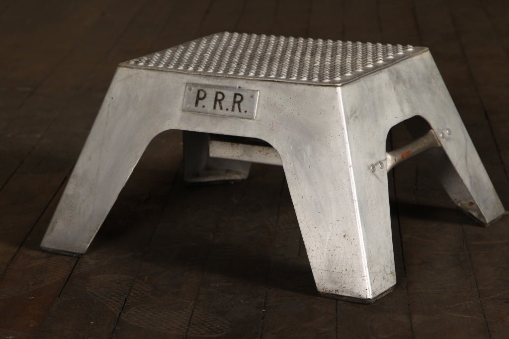 Original, Vintage Industrial, American Made, Train Step Stool with P.R.R. for Pennsylvania Railroad. These step stools were used for boarding passenger cars when there is not a raised platform.  Aka Step Box, boarding step or Conductor's Step Stool.